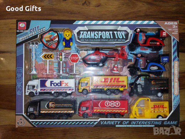 Голям комплект транспортни коли и хеликоптер + знаци , снимка 2 - Коли, камиони, мотори, писти - 38273351