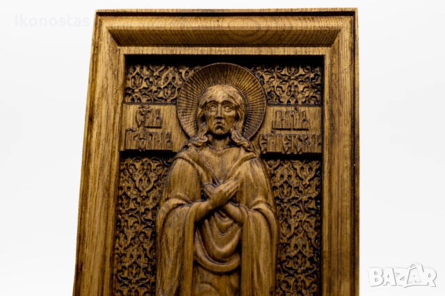 Релефна икона на света Марина от масивен дъб, снимка 7 - Икони - 53224790
