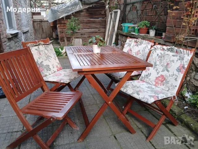 Дървена маса и 4 стола , снимка 10 - Градински мебели, декорация  - 49935132