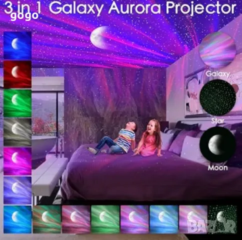 Северно сияние, RGB звездно небе, лазерен проектор, светлина бял шум. Гаранция 12 Месеца , снимка 6 - Плейъри, домашно кино, прожектори - 48043199