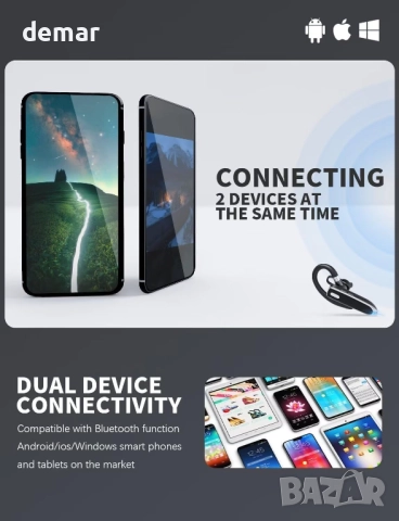 Bluetooth слушалка за едно ухо, Bluetooth слушалка с калъф, микрофон, снимка 7 - Слушалки, hands-free - 52972345