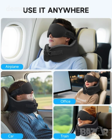 Възглавница за пътуване Umisleep с маска за очи и чанта за носене, черна, снимка 9 - Други стоки за дома - 54049492