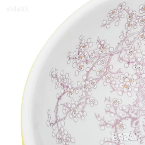 vidaXL Мивка за плот, бяло и жълто, кръгла, Φ41x14 см, керамика, снимка 5 - Мивки - 56146207