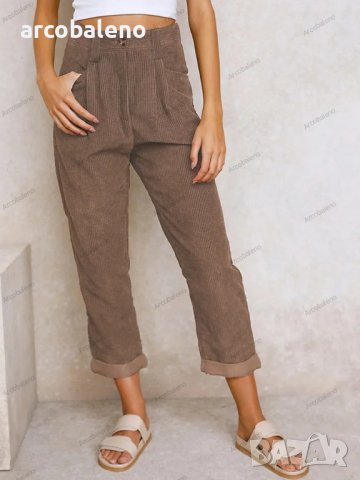 Дамски широки панталони от кадифе с висока талия и широки прави крачоли, 7цвята - 023 , снимка 2 - Панталони - 42815362