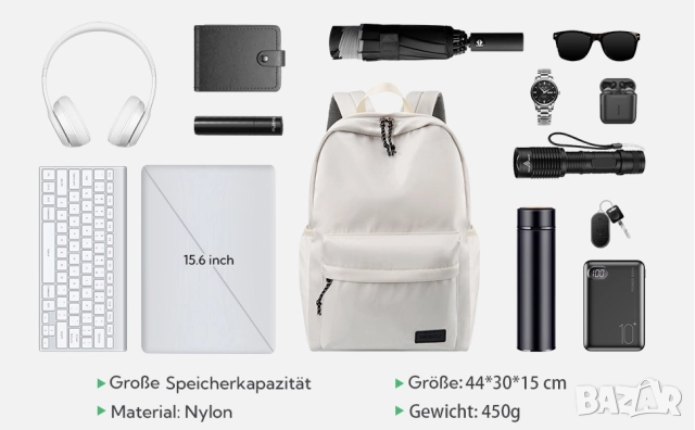 20L Класическа черна раница с отделение за лаптоп до 15.6 инча, WATERFLY, снимка 10 - Раници - 52384467