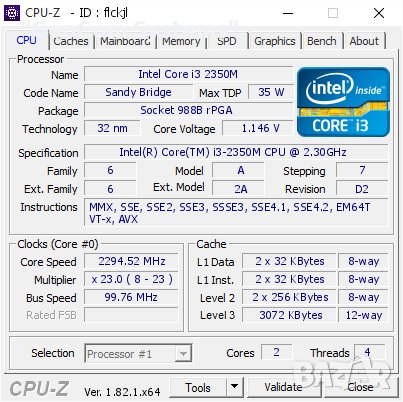Intel® Core™ i3-2350M (3M Cache, 2.30 GHz,35W,PPGA988), снимка 4 - Процесори - 39291068