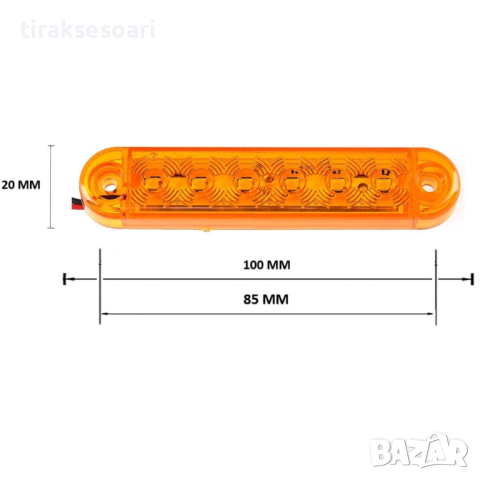 10 БРОЯ LED Жълт Габарит с 6 диода за камион ремарке платформа 12V-24V, снимка 2 - Аксесоари и консумативи - 44790427