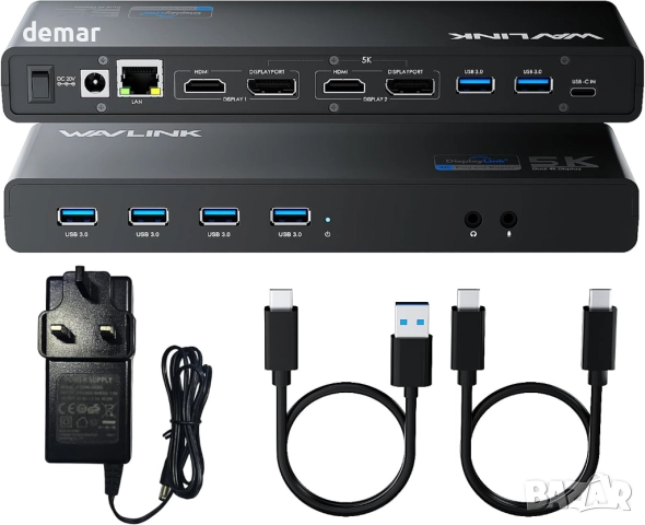 Универсална докинг станция Displaylink WAVLINK USB C с 2x HDMI и DP, снимка 9 - Кабели и адаптери - 52410438