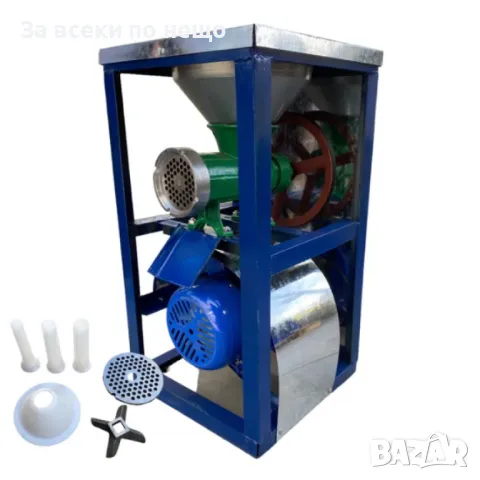 Чугунена месомелачка №32 с електромотор, стойка, метална фуния и плот