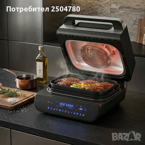 Мултифункционален грил-фритюрник HOMELUX 6в1 с горещ въздух, 1700W, Дигитален сензор, 12 програми, L