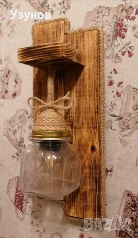 Осветление за механа, ръчно изработена дървена лампа за стена, ретро, винтидж., снимка 4 - Лампи за стена - 32099735