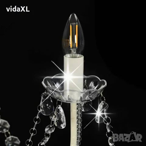 vidaXL Полилей с кристали, бял, 8 х Е14 крушки, снимка 5 - Полилеи - 56146458