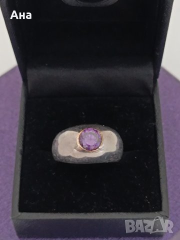 Красив сребърен пръстен маркиран с естествен камък #ДЗ, снимка 1 - Пръстени - 44321112