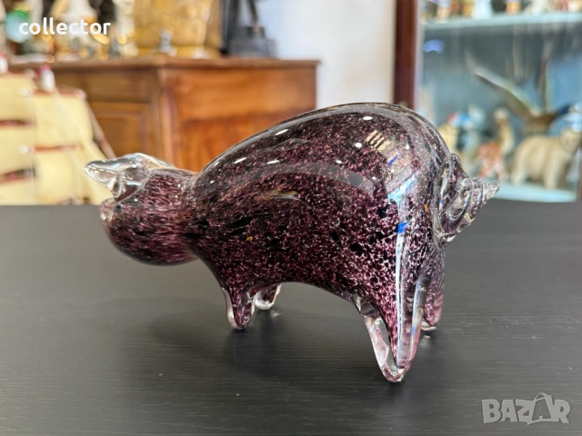Ръчно изработена стъклена фигура на прасе. №7974, снимка 5 - Антикварни и старинни предмети - 53899814