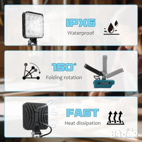 Нова Безжична LED лампа за Bosch 18V с USB-C 6000LM IP67 работен прожектор, снимка 6 - Лед осветление - 54092310