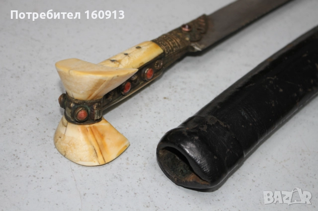 Стар османски балкански ятаган нож акулак с кания корали бели дръжки , снимка 16 - Антикварни и старинни предмети - 52047973