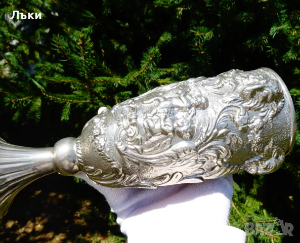 Бокал от калай,чаша за вино,глава на Овен,Ангели,барок., снимка 14 - Антикварни и старинни предмети - 51253524