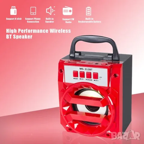 Мини Bluetooth тонколона 1TECH, Hands-Free, MicroSD/TF, AUX, микрофон, червена, снимка 3 - Bluetooth тонколони - 56314385