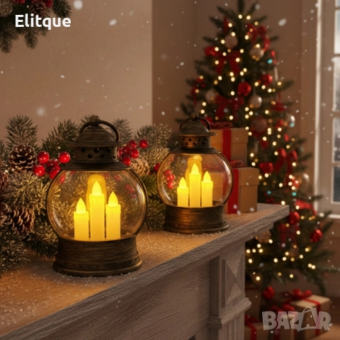 Декоративен коледен фенер с три LED свещи – безопасна и магична светлина, снимка 4 - Декорация за дома - 52749988