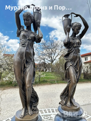 Масивен бронз (30 кг) – Чифт големи статуетки A. Carrier-Belleuse, 74 см