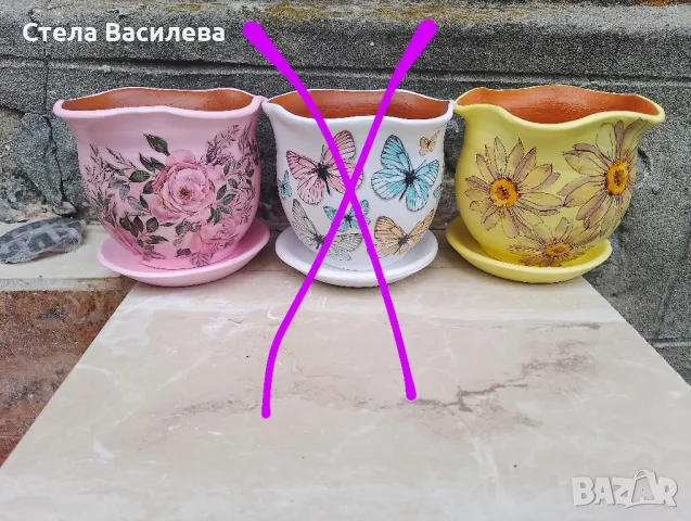 Керамични саксии с подложка, снимка 8 - Декорация за дома - 35725036