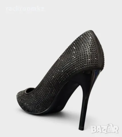 Черни елегантни дамски обувки с камъни и ток 10 см – T-249 Black, снимка 3 - Дамски обувки на ток - 50036004
