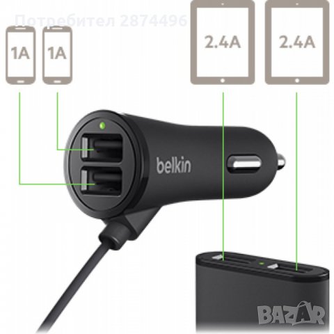 Micro USB зарядно за автомобил BELKIN с 2 USB порта, снимка 9 - Аксесоари и консумативи - 30909545