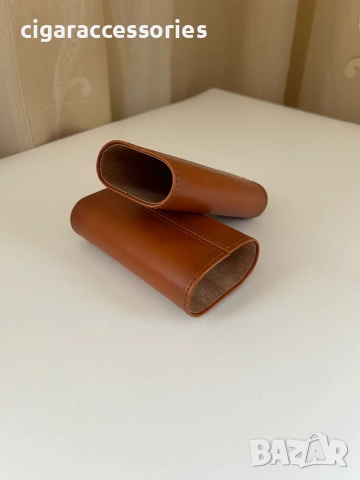 Калъф за 3 пури – естествена кожа, кедър, с ножче, черен/кафяв, снимка 2 - Табакери - 54097882