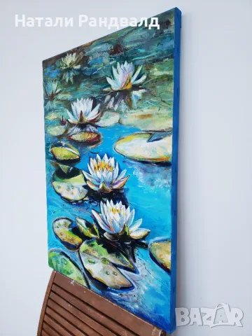 Оригинална маслена картина "Nymphaea: Azure Waters" / Ръчна изработка, снимка 9 - Картини - 56233652