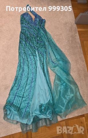 Официална дълга тюркоазена рокля – нова, снимка 2 - Рокли - 54365007