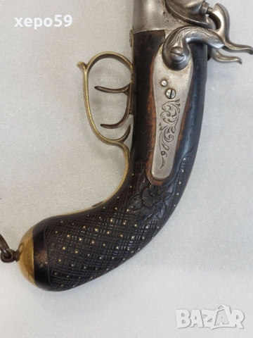 Рядък, в отлично състояние, двуцевен капсулен пищов-дамаскова стомана, снимка 9 - Антикварни и старинни предмети - 52292828