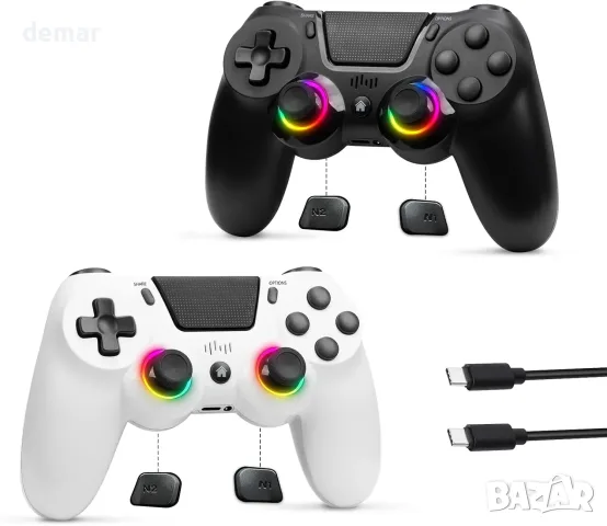 2бр. безжични гейм контролери за PS4/PC с RGB и вибрации
