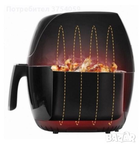 Фритюрник AirFryer Voltz, 1500W, 5л., Горещ въздух, Таймер, до 200°C, Черен, 2 ГОДИНИ ГАРАНЦИЯ, снимка 2 - Фритюрници - 52385953