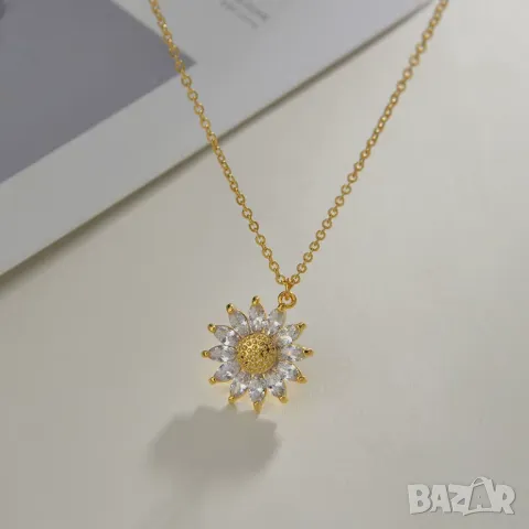 Корейски обици слънчоглед и колие, снимка 2 - Колиета, медальони, синджири - 48483393