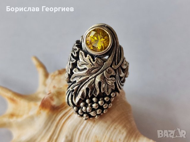 Сребърен пръстен с цитрин, снимка 2 - Пръстени - 44366541