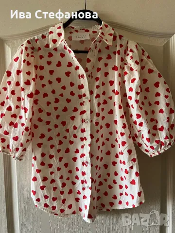 Нова памучна памук риза кукленска елегантна бяла блуза сърца сърце буфан ръкав Sisters point , снимка 7 - Ризи - 49832760