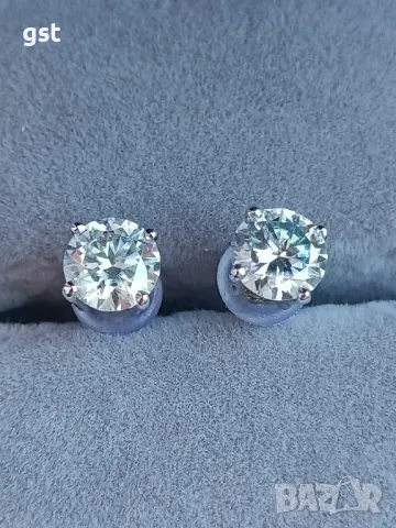 Уникални 2 карата обеци Фенси Бял-морско син оттенък Мойсанит Диамант Diamond Moissanite, снимка 11 - Обеци - 35434297