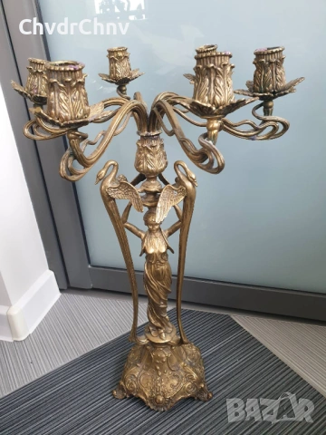 Франция 19ти век/58см-5кг/голям стар настолен бароков бронзов свещник
