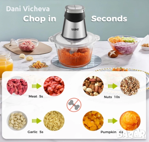 Електрически кухненски робот и чопър YASHE, снимка 4 - Чопъри и пасатори - 52806649