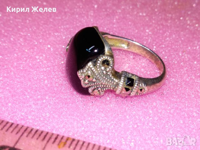 РАЗКОШЕН АНГЛИЙСКИ СКЪПОЦЕНЕН СРЕБЪРЕН ПРЪСТЕН СРЕБРО 925 с ЧЕРЕН ЯСПИС и ФАСЕТИРАНИ МАРКАЗИТИ 42041, снимка 9 - Пръстени - 44390593