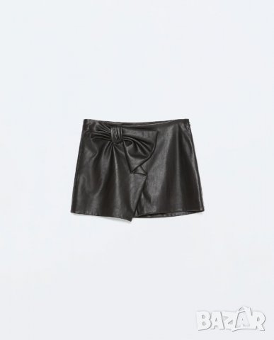 мини кожена пола ZARA с панделка, снимка 2 - Поли - 31829795