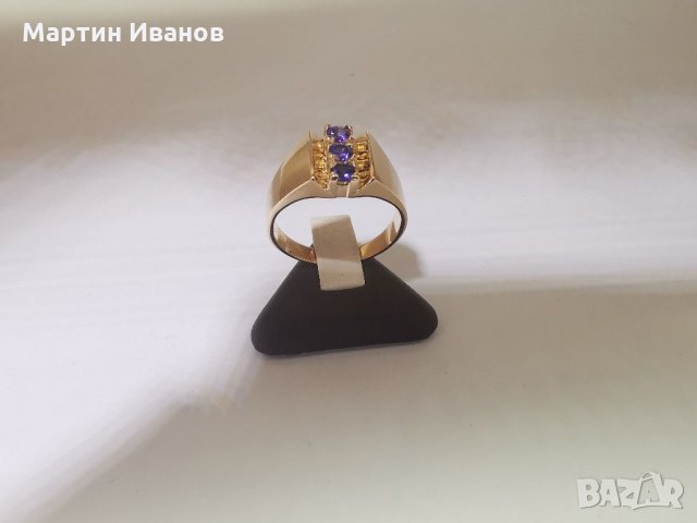Златен пръстен с лилав аметист , снимка 3 - Пръстени - 30283686