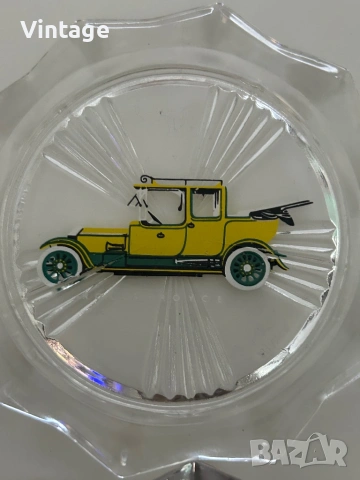 Винтидж стъклени чинии  4 броя с ретро коли , снимка 3 - Колекции - 53983710