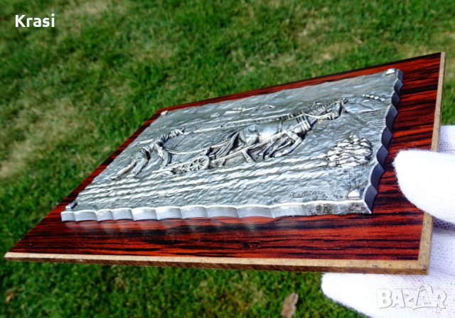 Орач,коне,релефна калаена картина,пано от калай,автор. , снимка 5 - Пана - 34166023