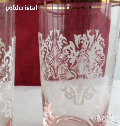 Ретро  чаши розово стъкло и златен кант , снимка 3 - Антикварни и старинни предмети - 19837565