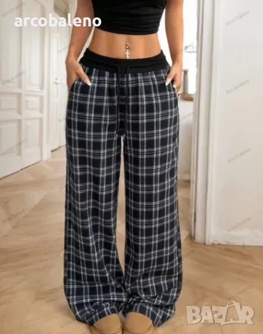 Модни дамски ежедневни карирани широки панталони