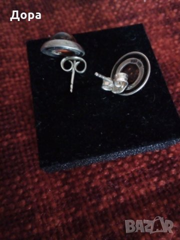 Старинни авторски сребърни обеци с естествен кехлибар , снимка 2 - Обеци - 29275861