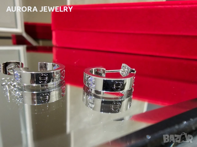 CARTIER Love Silver Hoop Дамски Обеци, снимка 7 - Обеци - 53238914