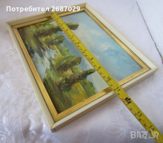 маслена картина с рамка 1975 пейзаж подпис, снимка 2 - Картини - 29475402
