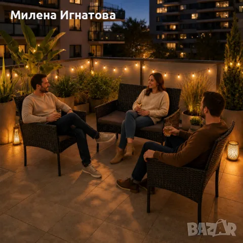Градински комплект мебели от черен ратан – Диван, 2 фотьойла и възглавници, снимка 4 - Градински мебели, декорация  - 55810171